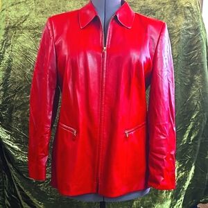 Red Vegan Leather jacket, Size L